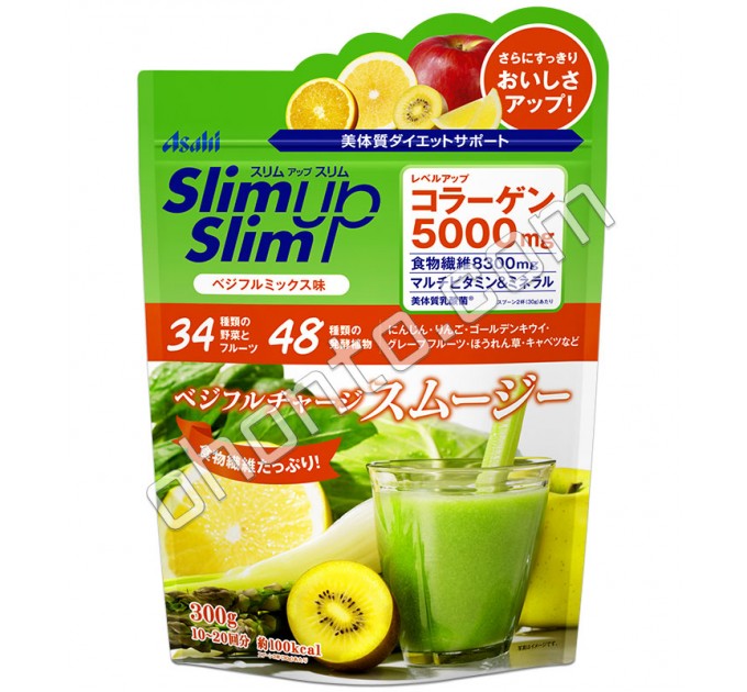 Asahi диетический смузи-коктейль SlimUp Slim из витаминов с коллагеном с киви-цитрусовым вкусом для снижения веса