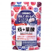 Orihiro Жевательные витамины железо, фолиевая кислота и витамины со вкусом ягод 120 шт Orihiro